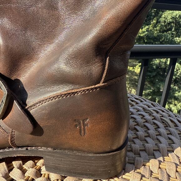 Frye Leather Brown Boots Buckle Mid Calf Pull On Right 6 Left 7 **2 Diff Sizes** - Picture 5 of 16